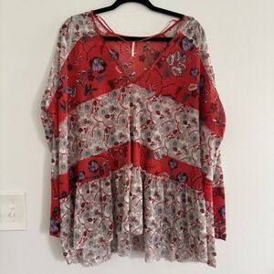 Free People Isabelle Tunic Top Women's S Floral Patch Boho Peasant Tiered Hippie